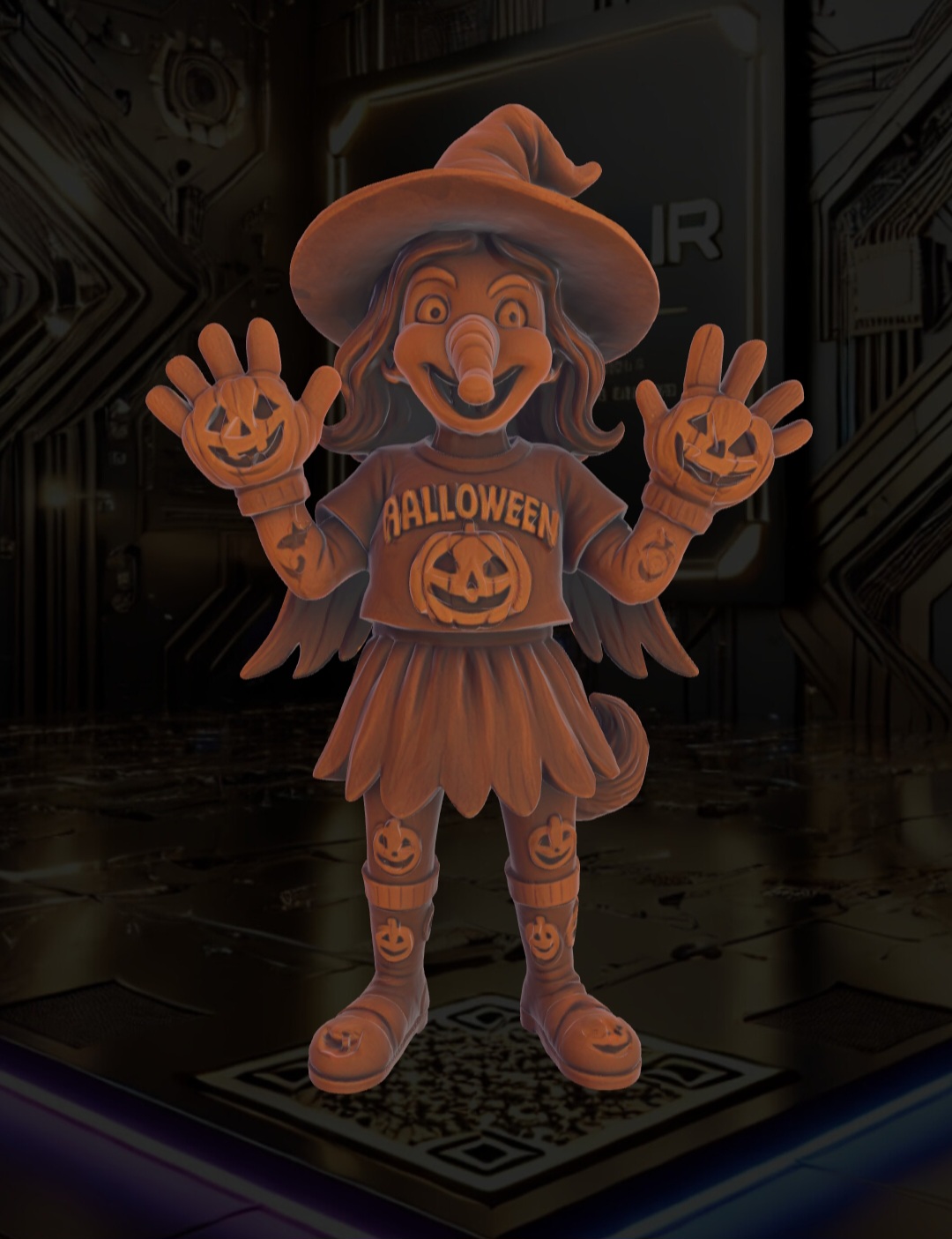 Cartoon Halloween Witch Figurine 3D Printable Wooden Style Model