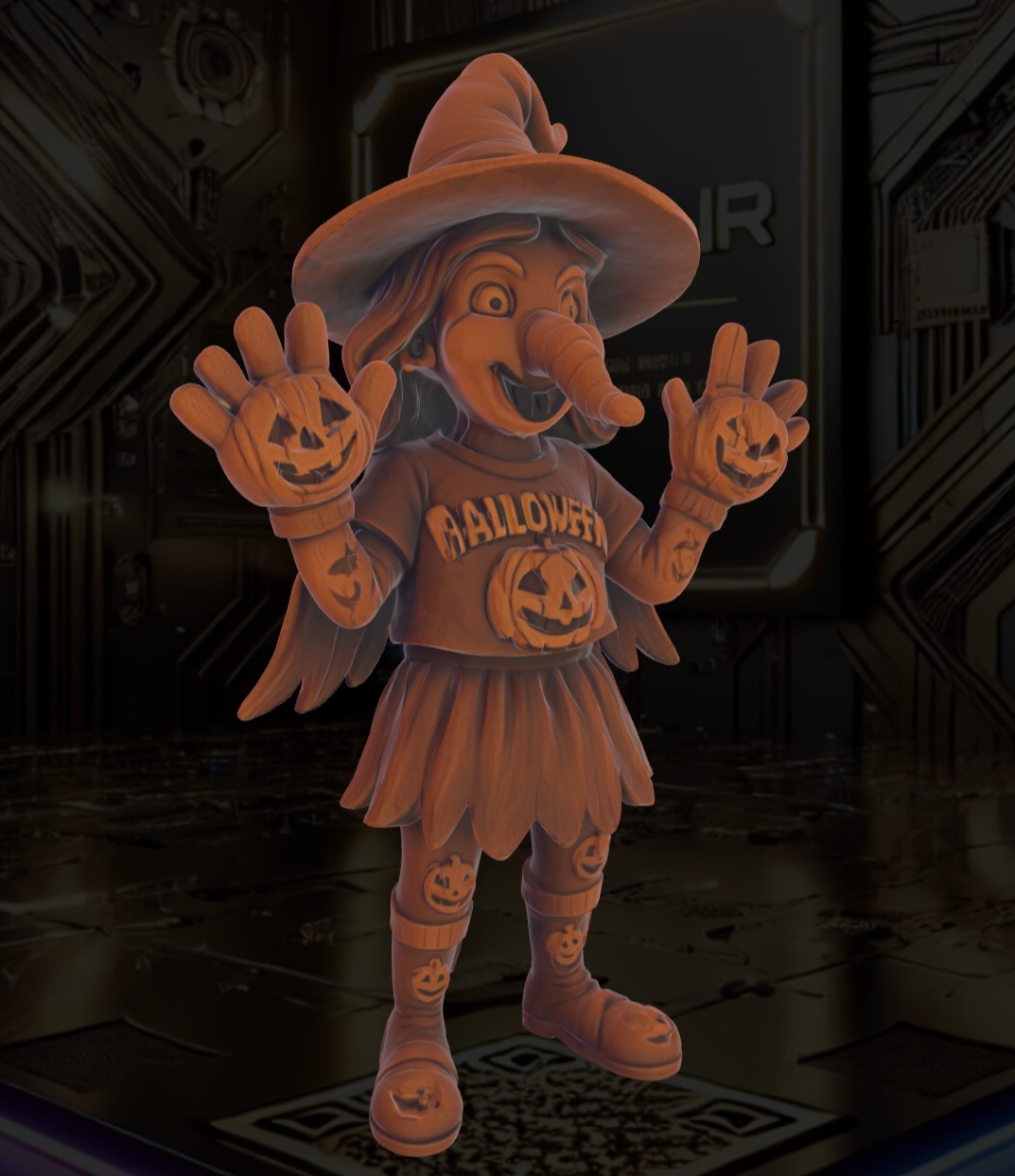 Cartoon Halloween Witch Figurine 3D Printable Wooden Style Model