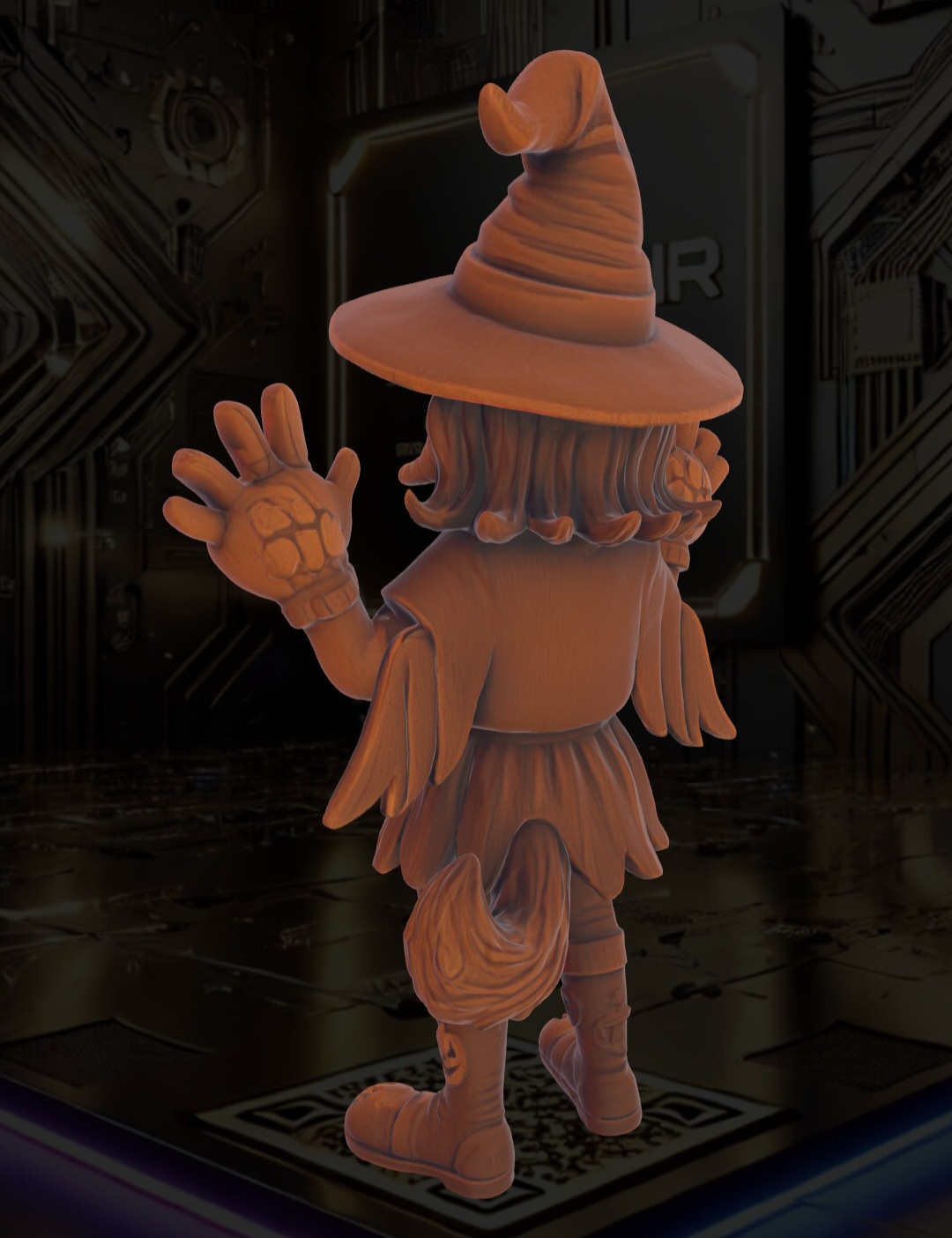 thumb 1 for Cartoon Halloween Witch Figurine 3D Printable Wooden Style Model