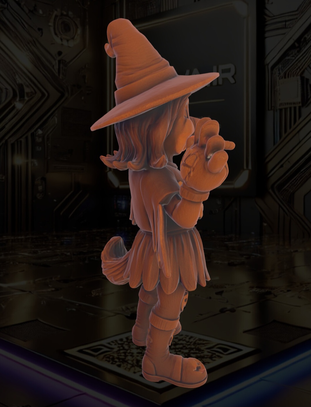 thumb 2 for Cartoon Halloween Witch Figurine 3D Printable Wooden Style Model