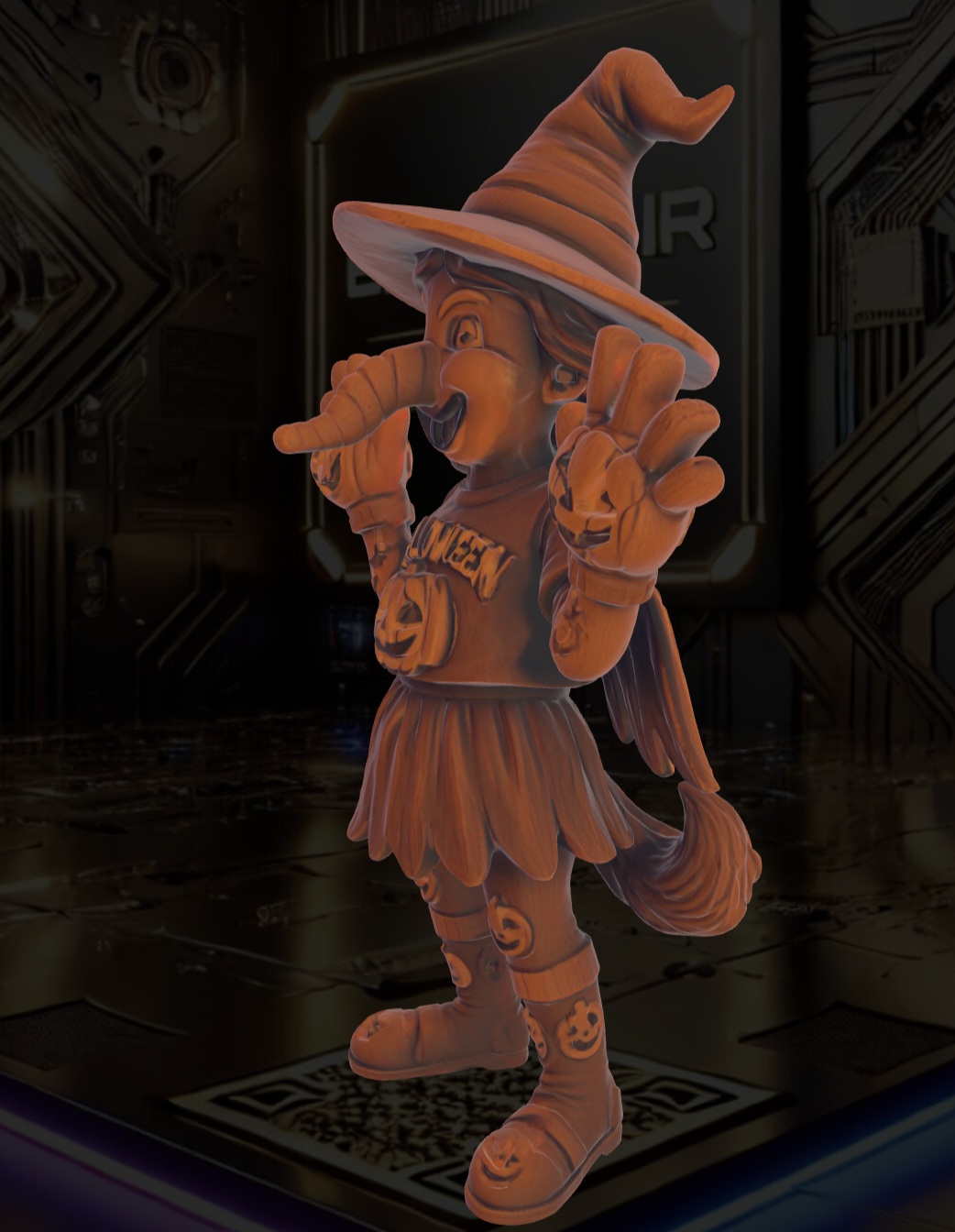 thumb 3 for Cartoon Halloween Witch Figurine 3D Printable Wooden Style Model